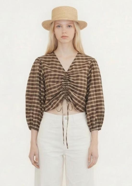  타이니 빅 시스터 블라우스 체크 브이넥