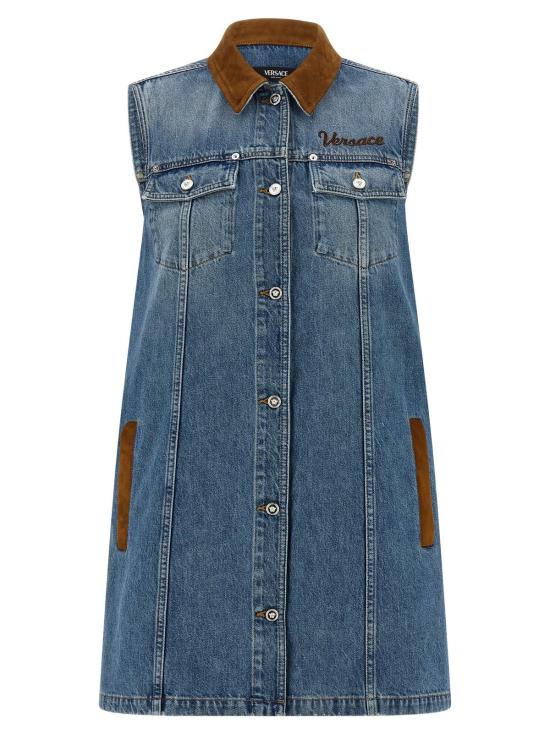  베르사체 숏 원피스 A라인 드레스 블루