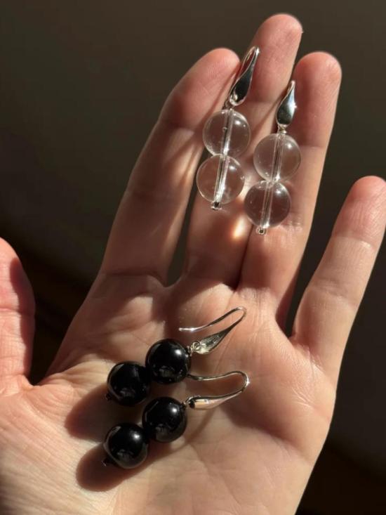  Sea + Pattern 이어링 바다 + 패턴 물방울 모양 오닉스 귀걸이 블랙 - OTHER BRANDS