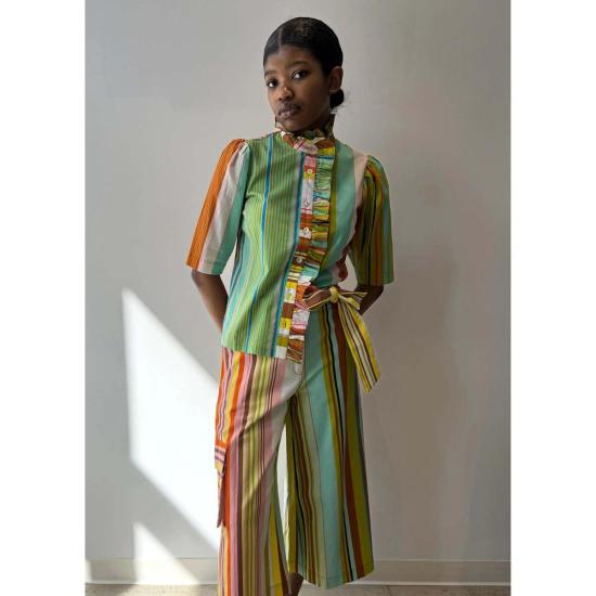  호프 포 플라워스 바이 트레이시 리스 탑 트레이시 리스의 Hope For Flowers 프릴 버튼다운 셔츠 콤보 스트라이프 - HOPE FOR FLOWERS