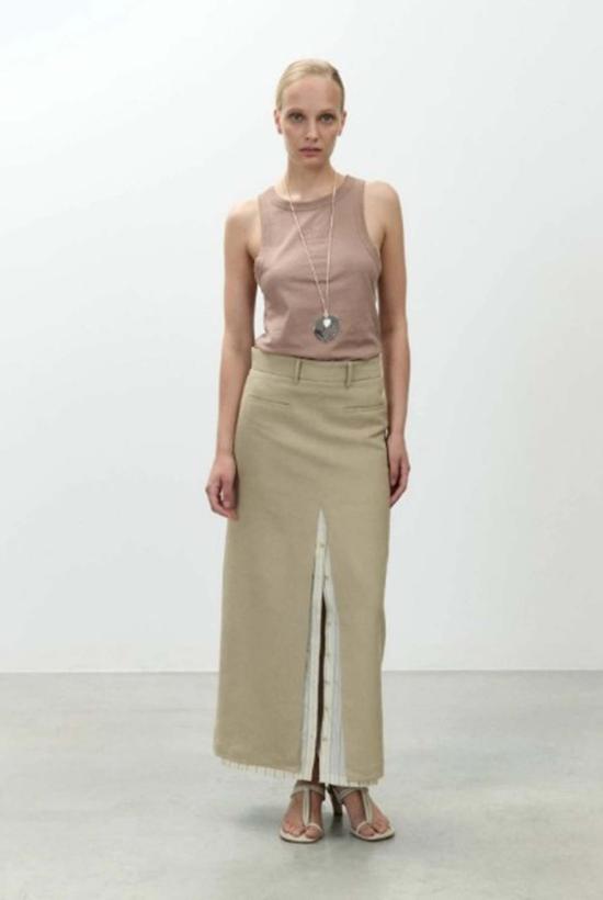  알리지 미디 스커트 Alysi 리넨  카키 - ALYSI