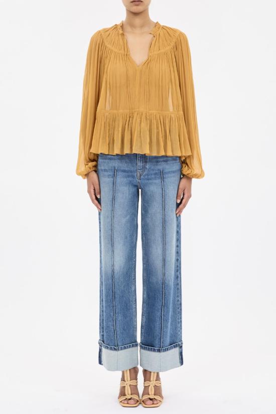  울라 존슨 블라우스 Ulla Johnson Leandra 실크 크링클 솔리드  오커 - ULLA JOHNSON