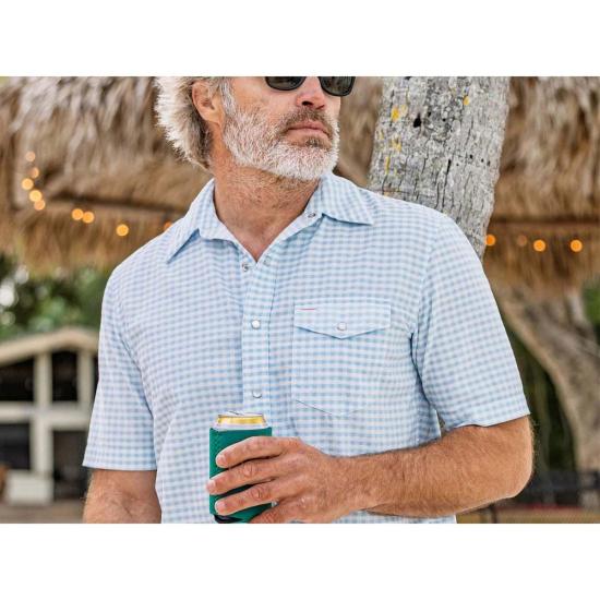  크리켓 셔츠 반팔 코듀로이 진주 스냅  깅엄 프린트/스카이 - CRIQUET