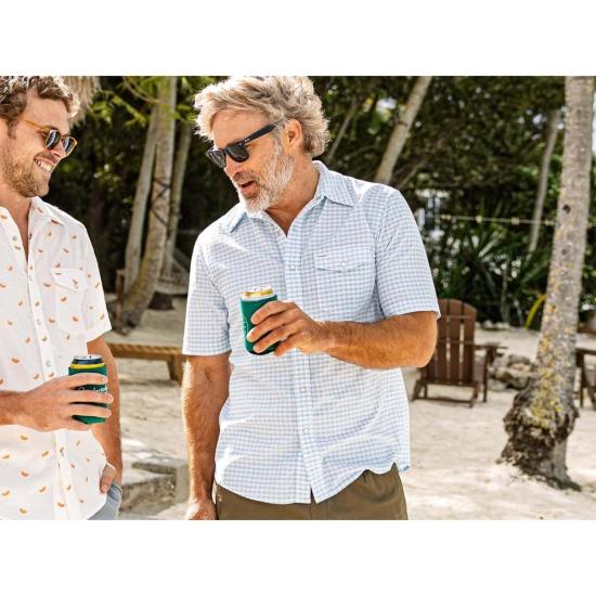  크리켓 셔츠 반팔 코듀로이 진주 스냅  깅엄 프린트/스카이 - CRIQUET