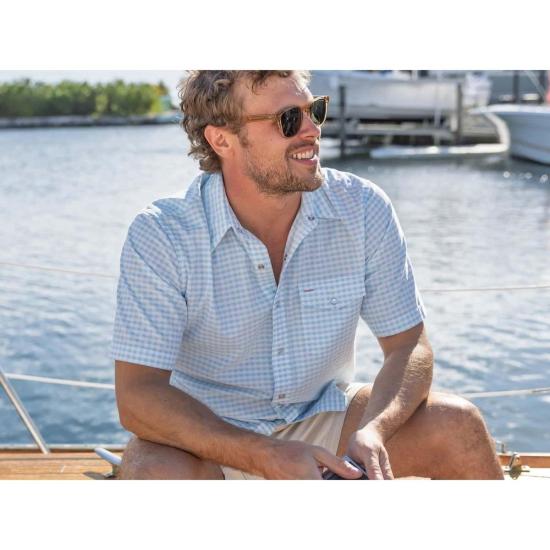  크리켓 셔츠 반팔 코듀로이 진주 스냅  깅엄 프린트/스카이 - CRIQUET