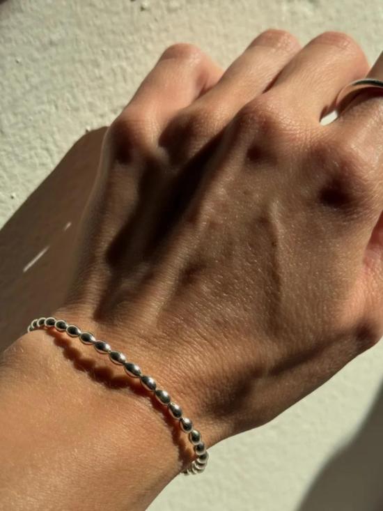  씨 앤 패턴 팔찌 바다 + 패턴 타원형 스털링 실버 비즈