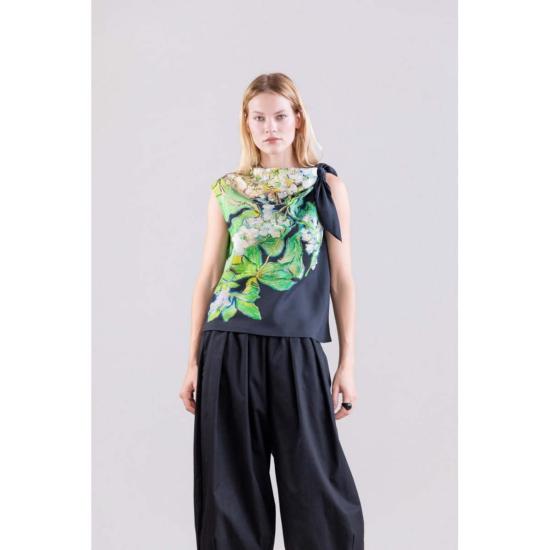  필로소피아 블라우스 프소피아 블랙 앤 라임 프린트 탑 - PSOPHIA