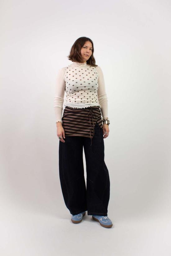  케이코 블라우스 Kk Co 랩 페플럼 스트라이프 머드 - KKCO