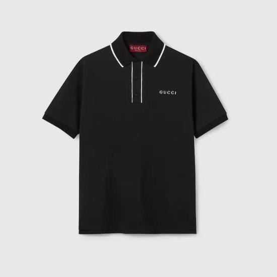 26SS 구찌 자수 코튼 피케 폴로 셔츠 806250XJHHO 1043 BLACK