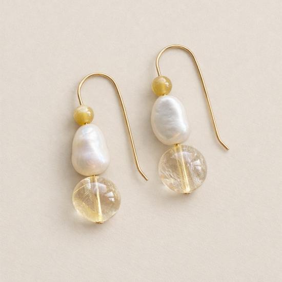  쉬나 마샬 주얼리 이어링 Sheena Marshall Jewelry 시트린 + 진주 귀걸이 | 골드 도금 - SHEENA MARSHALL JEWELRY