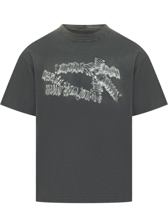 26SS 44레이블 반팔 티셔츠 B0030653FA725 P751 SMUDGE BLACK PINS DIRTY WHITE