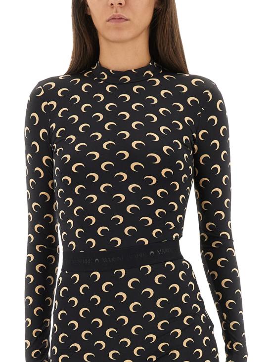 26SS 마린세르 문 프린티드 저지 세컨드 스킨 하이넥 탑 WTS005ACJER0001 IT99 BLACK MOON TAN - MARINE SERRE