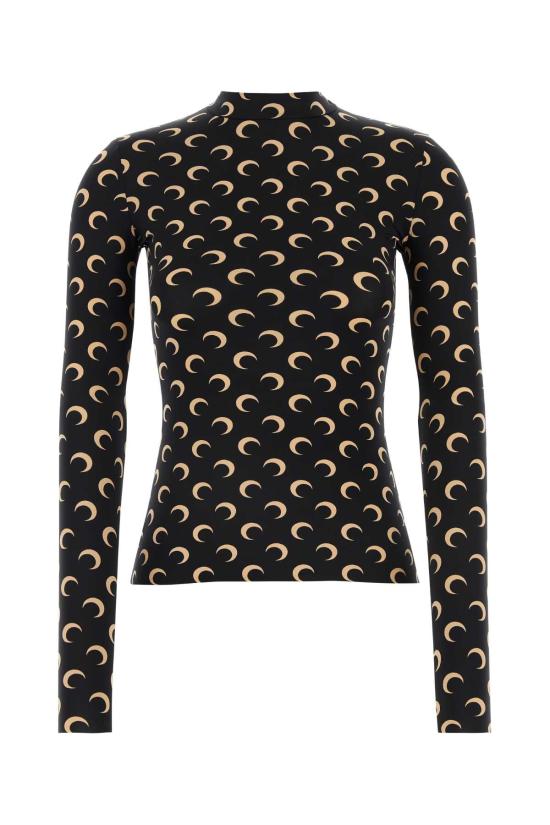 26SS 마린세르 문 프린티드 저지 세컨드 스킨 하이넥 탑 WTS005ACJER0001 IT99 BLACK MOON TAN