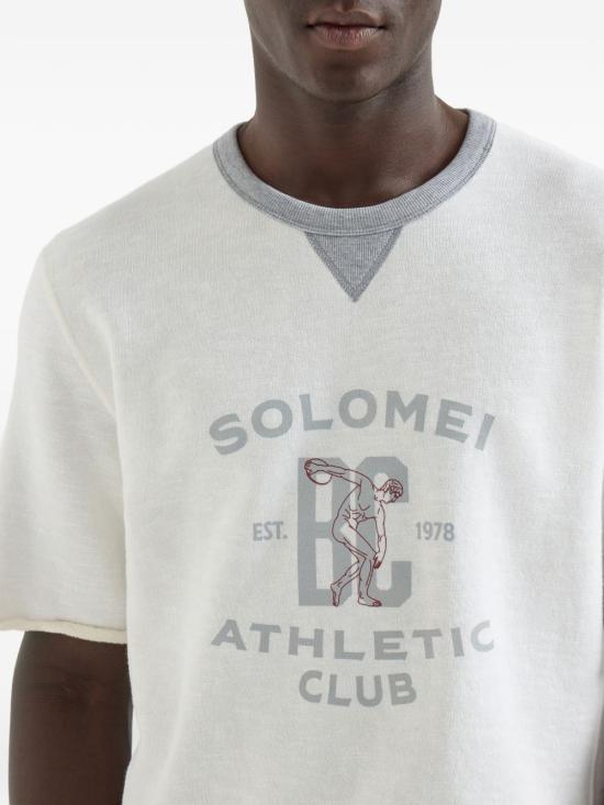 26SS 브루넬로 쿠치넬리 프린트 코튼 리넨 멜란지 플리스 반팔 티셔츠 MR8313378GCTQ27 WHITE - BRUNELLO CUCINELLI