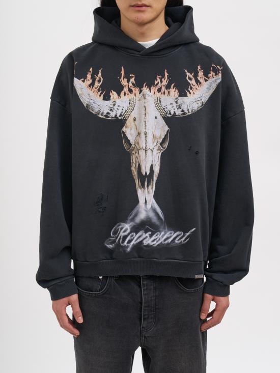 26SS 리프레젠트 후드 티셔츠 NMLM10061004 BLACK