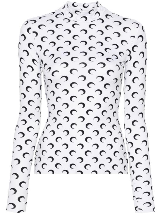 26SS 마린세르 문 프린티드 저지 세컨드 스킨 하이넥 탑 WTS005A CJER0001WH00 White