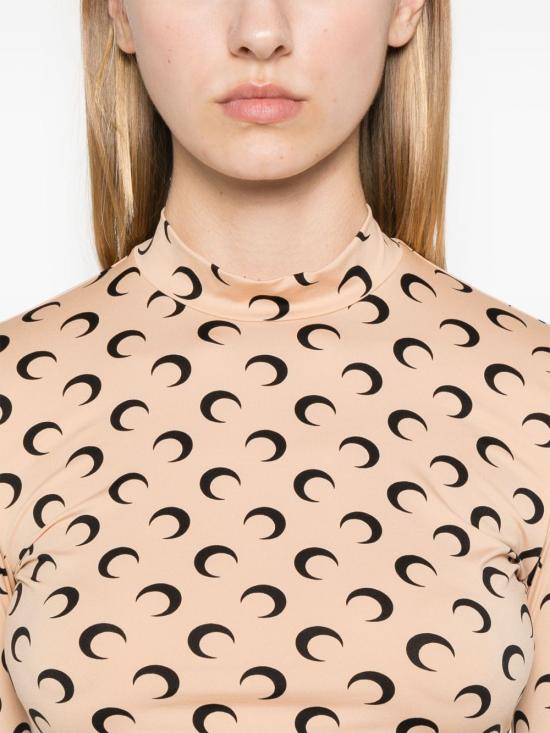 26SS 마린세르 문 프린티드 저지 세컨드 스킨 하이넥 탑 WTS005A CJER0001TA10 Beige - MARINE SERRE