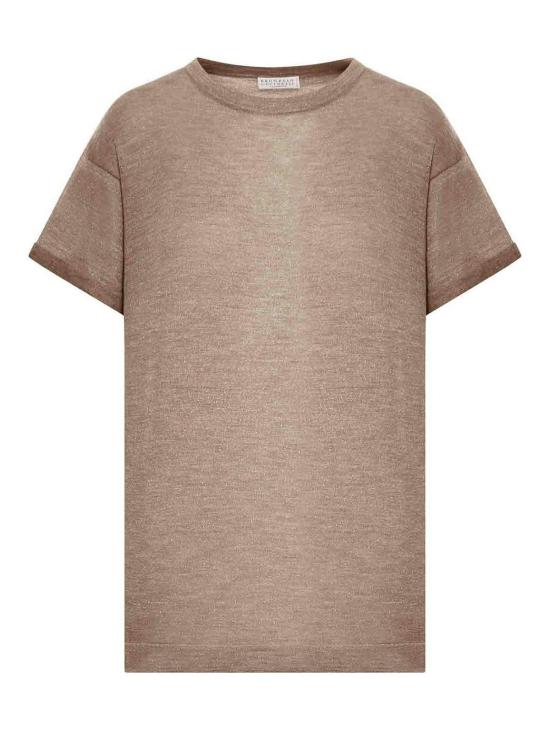 25FW 브루넬로 쿠치넬리 스파클링 캐시미어 실크 니트 티셔츠 M41810000C8573 Nude Neutrals