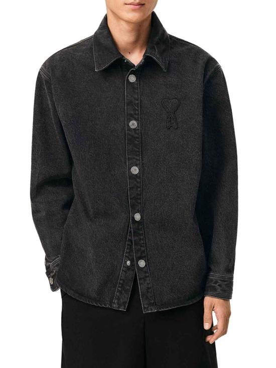 26SS 아미 톤온톤 하트 로고 코튼 니트 오버셔츠 UJK897DE0124031 Black - AMI