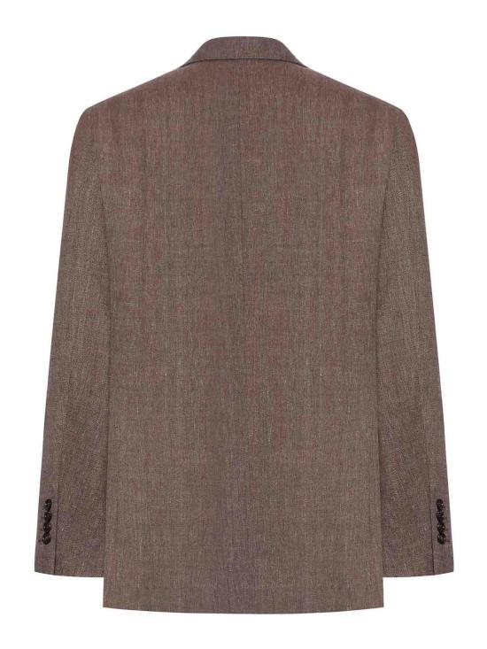 25FW 브루넬로 쿠치넬리 리넨 버진 울 블렌디드 셰브런 원 하프 브레스티드 디컨스트럭티드 블레이저 MZ4087BPDC009 Brown - BRUNELLO CUCINELLI