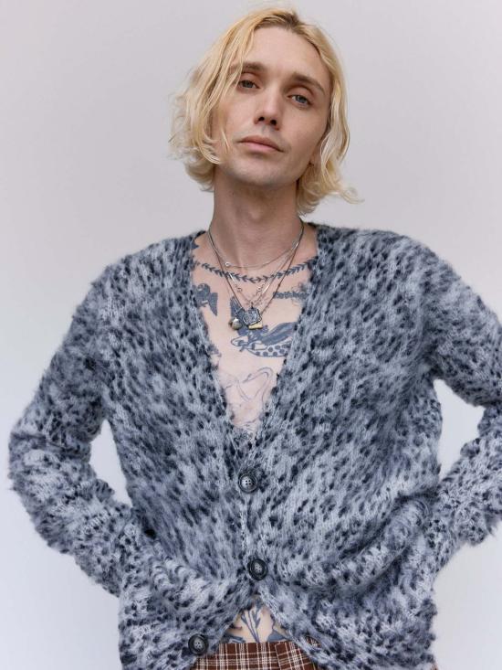  마르니 가디건 블랙 & 화이트 브러시드 알파카 부클 - MARNI