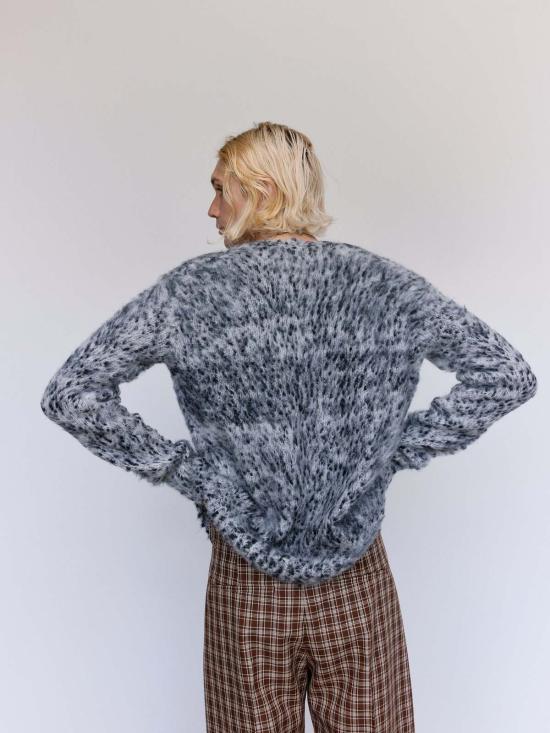  마르니 가디건 블랙 & 화이트 브러시드 알파카 부클 - MARNI