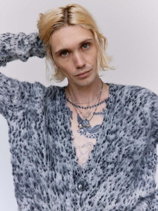  마르니 가디건 블랙 & 화이트 브러시드 알파카 부클 - MARNI