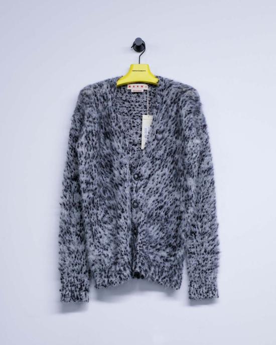  마르니 가디건 블랙 & 화이트 브러시드 알파카 부클 - MARNI