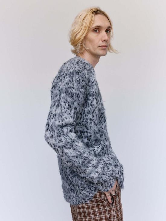  마르니 가디건 블랙 & 화이트 브러시드 알파카 부클 - MARNI