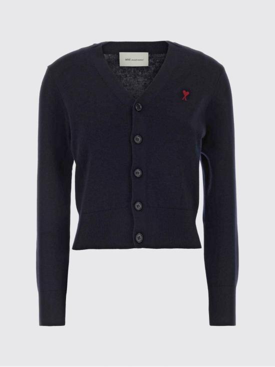 26SS 아미 ADC 스몰 하트 로고 V넥 가디건 FKC374001 414 Blue - AMI