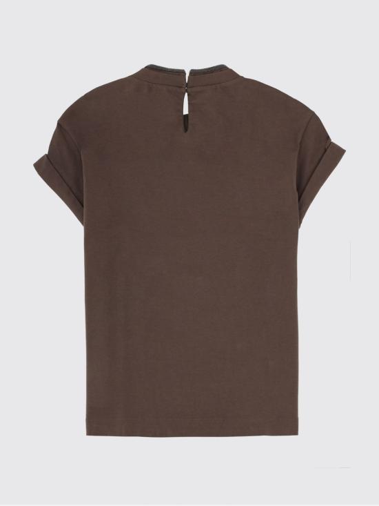 26SS 브루넬로 쿠치넬리 콘트라스트 트림 코튼 티셔츠 M0T18BD200 C8589 Brown - BRUNELLO CUCINELLI