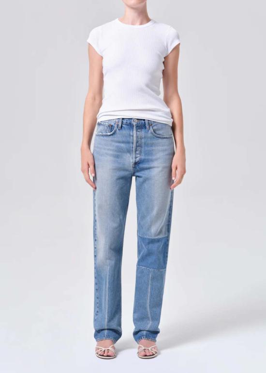  에이골디 데님 팬츠 아골드 90년대 스타일 패치 장식 32인치 인디고 진