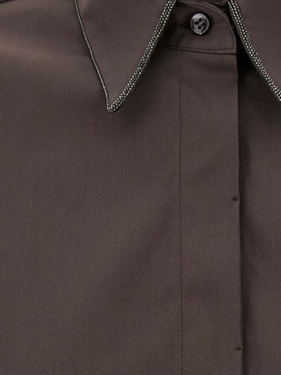 26SS 브루넬로 쿠치넬리 샤이니 트리밍 스트레치 코튼 포플린 슬리브리스 셔츠 M0091MA616 C8589 Brown - BRUNELLO CUCINELLI