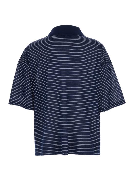  아미 반팔 티셔츠 Ami Alexandre Mattiussi 스트라이프 박시 핏과 Ami De Coeur 패치 폴로 셔츠 블루 - AMI