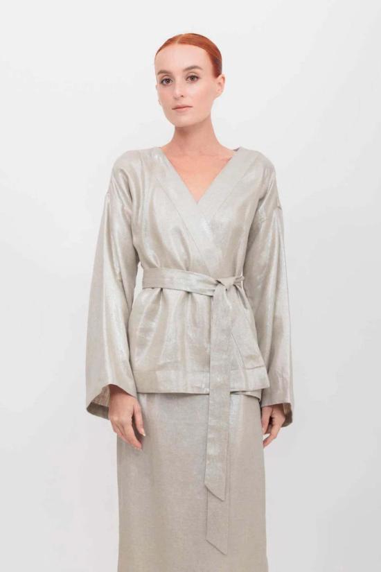  나리 블라우스 키모노 랩탑 쉬머 트윌 샴페인