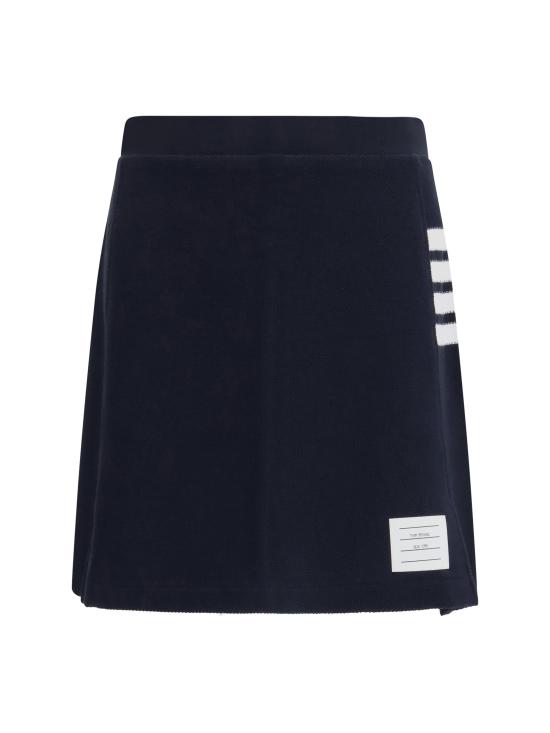 26SS 톰브라운 텍스처드 피케 4바 박스 플리츠 미니 스커트 FJK146A J0248 415 NAVY DOM