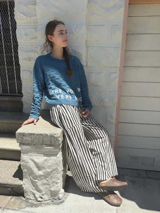  해피 프렌치 갱 스웨터 "I Like You Very Much" 손뜨개 & 천연 염색 & 코바늘 아플리케 - HAPPY FRENCH GANG