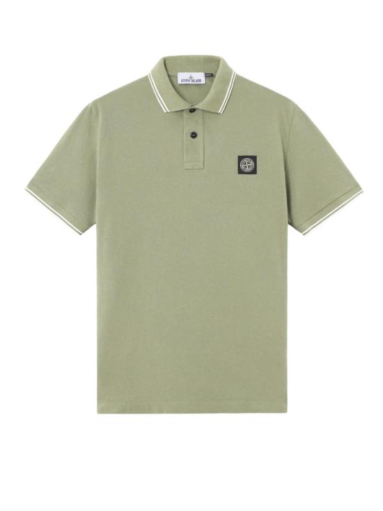  스톤 아일랜드 폴로 티셔츠 스트레치 오가닉 코튼 폴로 셔츠, 밀리터리 그린 색상