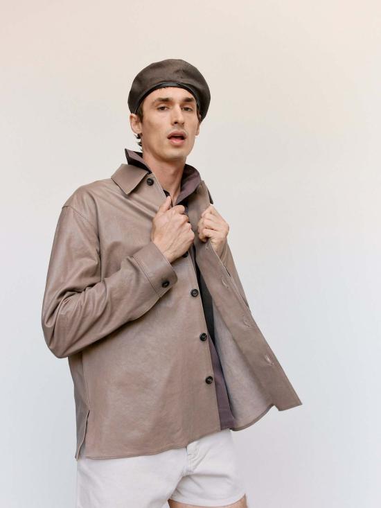  아워레가시 가죽 자켓 아워 레거시 70년대 그레이 벨벳 양가죽 용접 셔츠 - OUR LEGACY