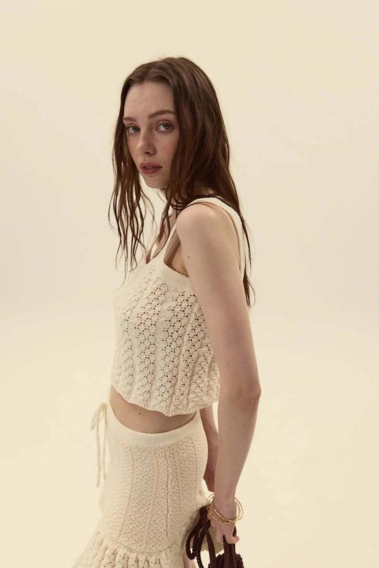  델룩 블라우스 카프리 니트 탑 오프 화이트 - DELUC