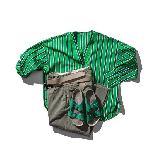  Puebco 셔츠 푸에브코 코튼 V넥 스트라이프 셔츠