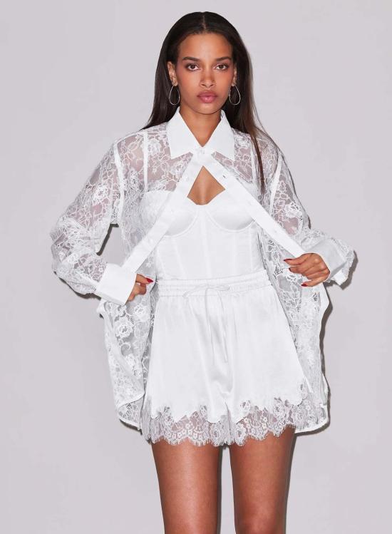  플뢰르 뒤 말 라운지 웨어 Fleur Du Mal Juliet 실크 & 레이스 쇼트 아이보리 - FLEUR DU MAL