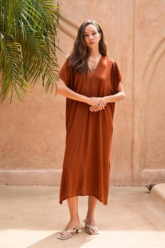  핑크 헤일리 롱 원피스 지나 브리지 크링클 카프탄 드레스 - PINK HALEY