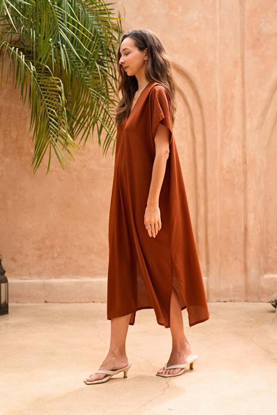  핑크 헤일리 롱 원피스 지나 브리지 크링클 카프탄 드레스 - PINK HALEY