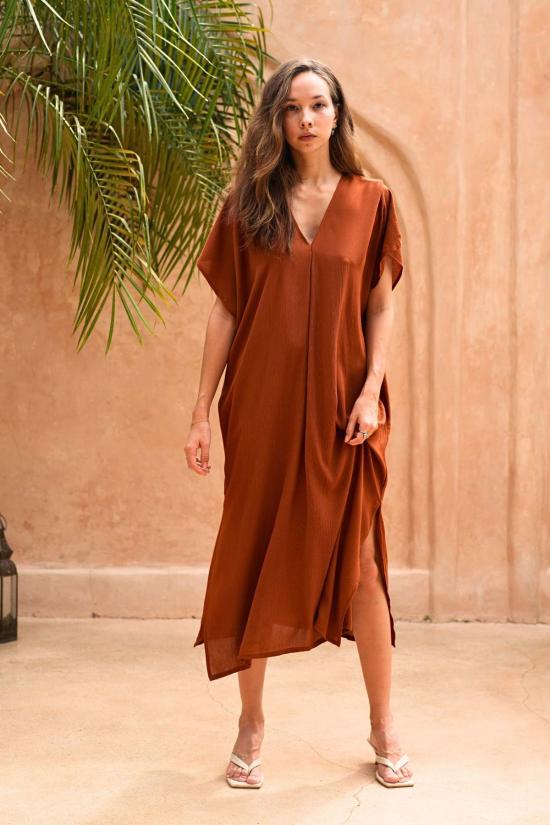  핑크 헤일리 롱 원피스 지나 브리지 크링클 카프탄 드레스 - PINK HALEY