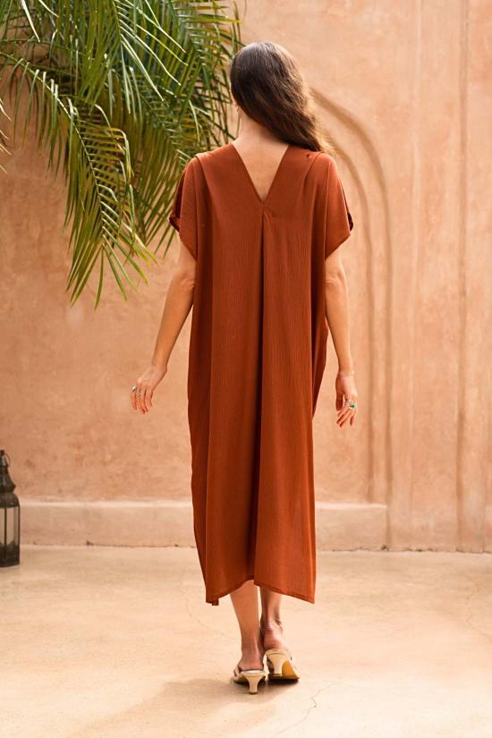  핑크 헤일리 롱 원피스 지나 브리지 크링클 카프탄 드레스 - PINK HALEY