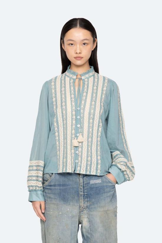  씨뉴욕 긴팔 티셔츠 Sea Ny Kirsten 프린트 긴팔 탑 스카이 - SEA NY