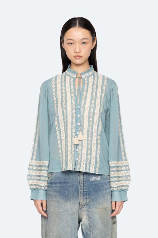  씨뉴욕 긴팔 티셔츠 Sea Ny Kirsten 프린트 긴팔 탑 스카이 - SEA NY