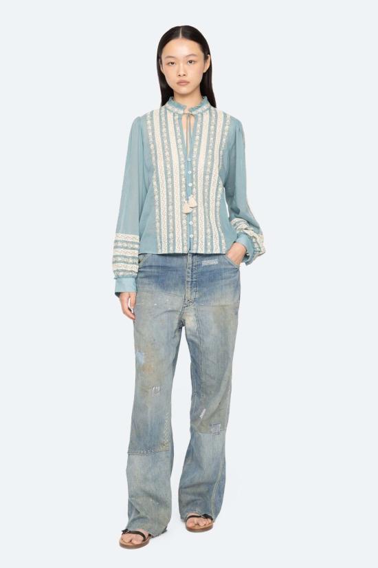  씨뉴욕 긴팔 티셔츠 Sea Ny Kirsten 프린트 긴팔 탑 스카이 - SEA NY