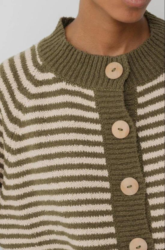  울 하이드 자켓 스트라이프 봄버 올리브 - WOL HIDE